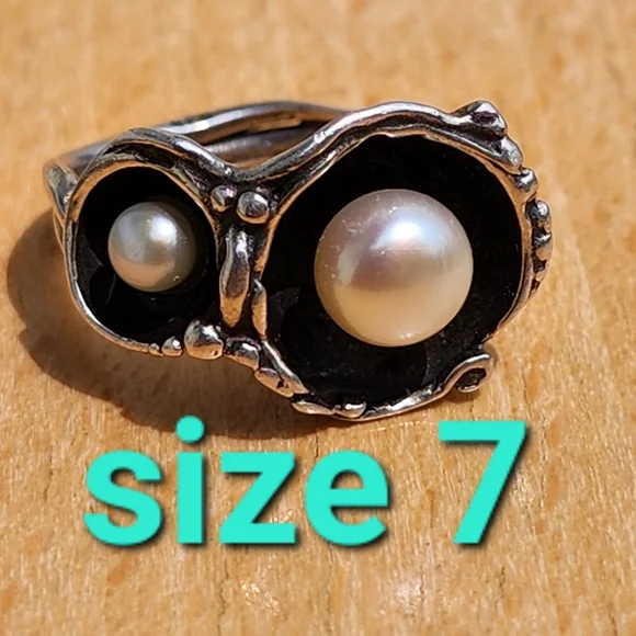 Modernist sterling silver ring real pearls size 7 artist signed Fine Jewelry - Picture 1 of 7